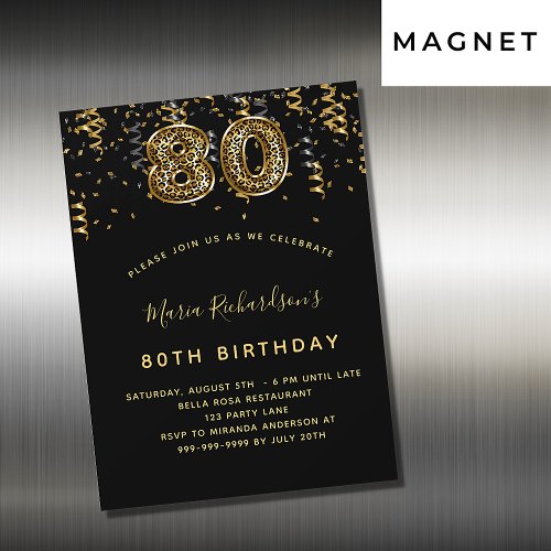 80th birthday black gold leopard print luxury magnetic invitation