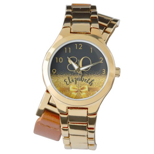 80th birthday black gold name elegant bow watch