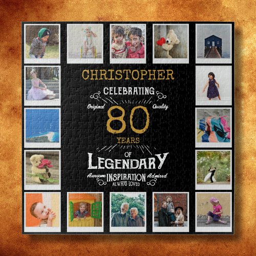 80th Birthday Black Gold Photo Collage Jigsaw Puzzle