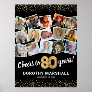 80th Birthday Black Gold Photo Party Poster