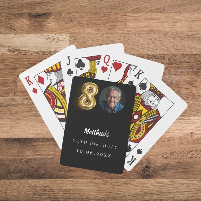 80th birthday black gold photo poker cards (Creator Uploaded)