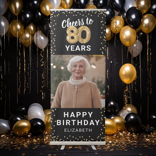 80th Birthday Black Gold Photo Retractable Banner