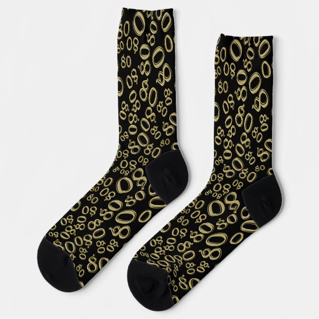 80th Birthday Black/Gold Random Number Pattern Socks (Left)