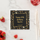 80th Birthday Black Gold Stars Brush Script Custom Napkins<br><div class="desc">Modern black and gold stars design napkins personalized with your custom birthday message in an editable modern handwritten brush script font. CHANGES: You can change the black background color or text font style, color, size or placement by clicking CUSTOMIZE FURTHER to modify for any age birthday or other occasion. Contact...</div>