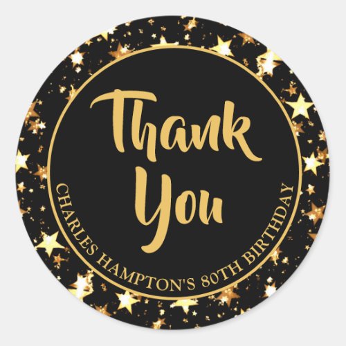 80th Birthday Black Gold Stars THANK YOU Classic Round Sticker