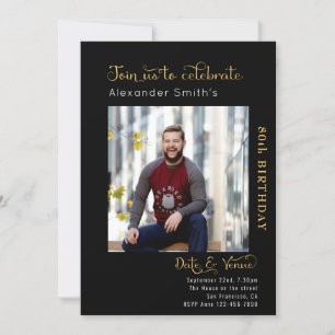 80th Birthday Black Invitation