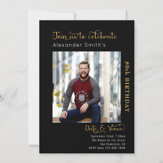 80th Birthday Black Invitation