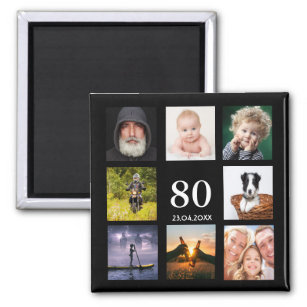 80th birthday black photo collage guy  magnet
