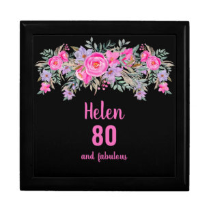 80th birthday black pink floral  gift box
