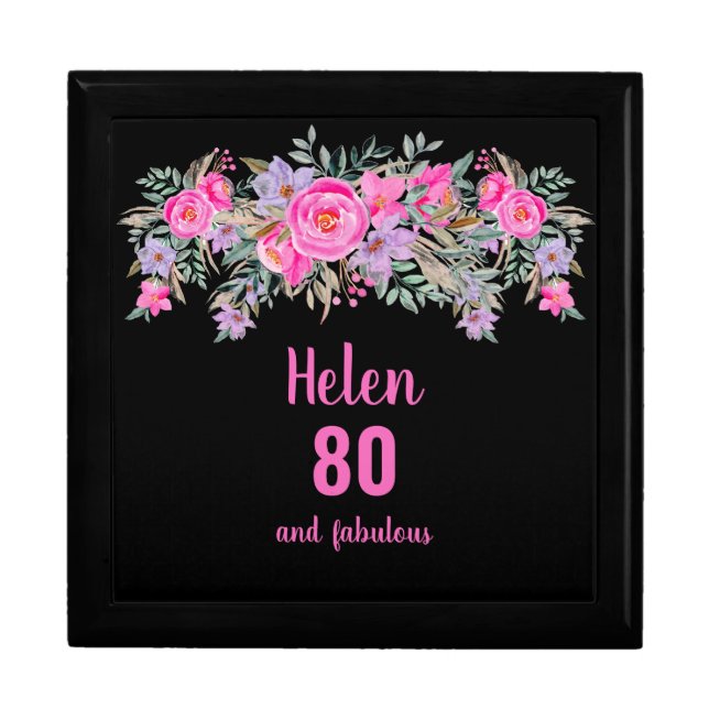 80th birthday black pink floral  gift box (Front)