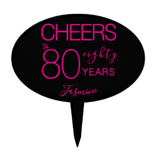 80th Birthday Black Pink Luxury Party Supplies Cake Topper