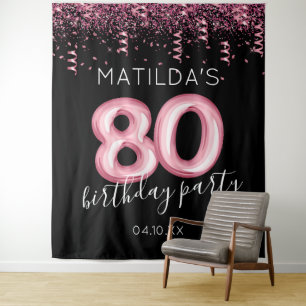 80th Birthday Black Pink Photo Backdrop