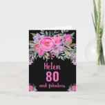 80th birthday black pink watercolor floral card
