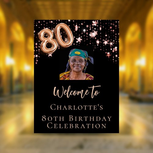 80th Birthday black rose gold photo star welcome  Poster