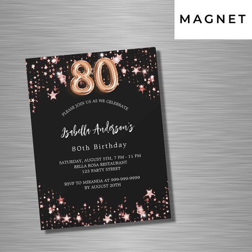 80th birthday black rose gold stars luxury magnetic invitation