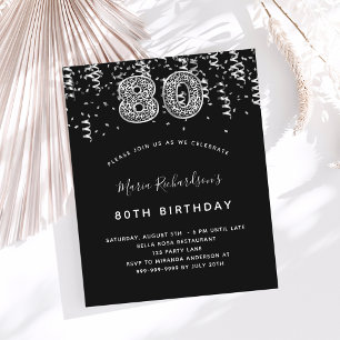 80th birthday black silver leopard invitation