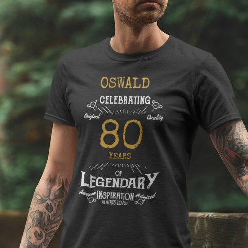 80th Birthday Black White Gold Mens T_Shirt