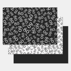 80th Birthday Black & White Number Pattern 80 Wrapping Paper Sheets