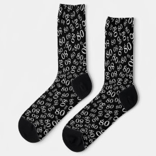 80th Birthday Black/White Random Number Pattern Socks