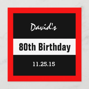 80th Birthday Black with Red Frame Custom A01E Invitation
