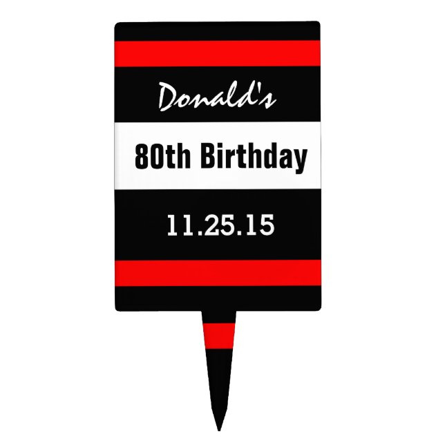 80th Birthday Black with Red Frame Custom A02A Cake Topper (Front)