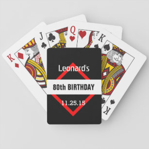 80th Birthday Black with Red Frame Custom A60 Playing Cards