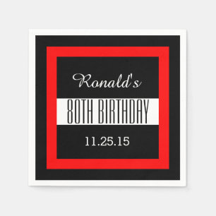 80th Birthday Black with Red Frame Custom V01C5 Paper Napkins