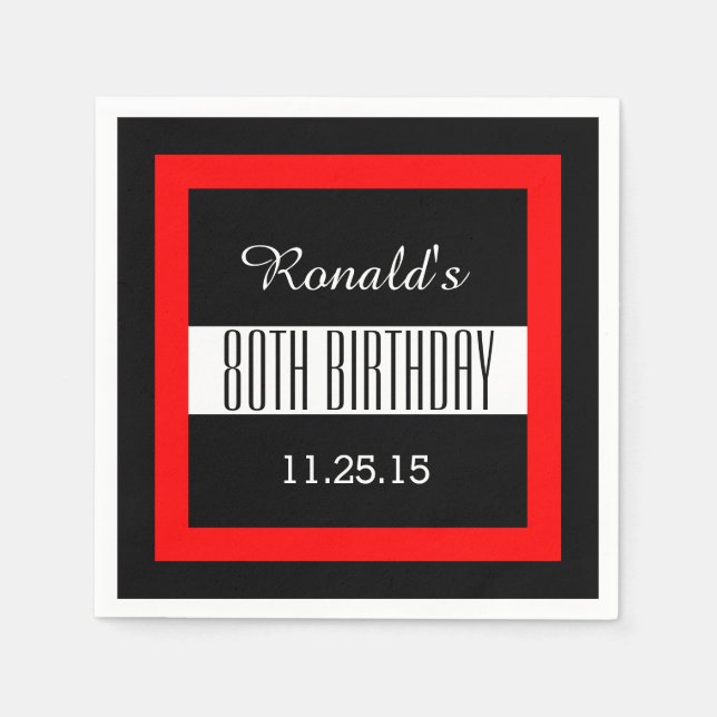 80th Birthday Black with Red Frame Custom V01C5 Paper Napkins (Front)