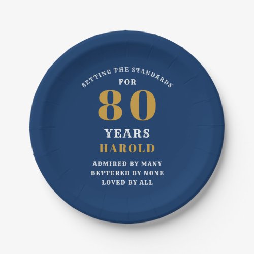 80th Birthday Blue and Gold  Paper Plates