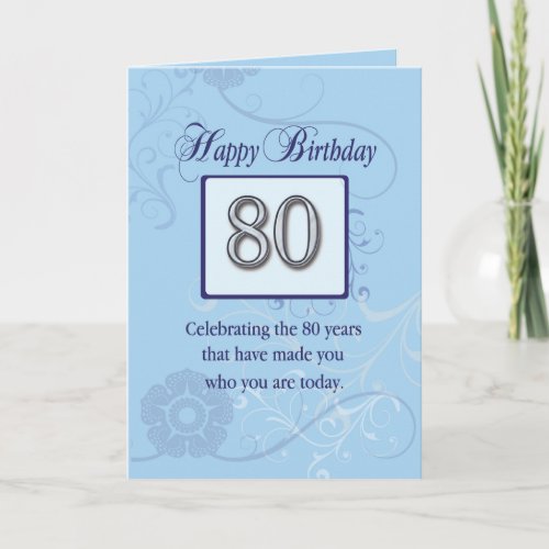 80th Birthday Blue and Silver Card