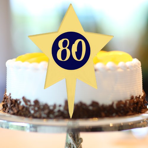 80th Birthday Blue and Yellow Star Cake Topper