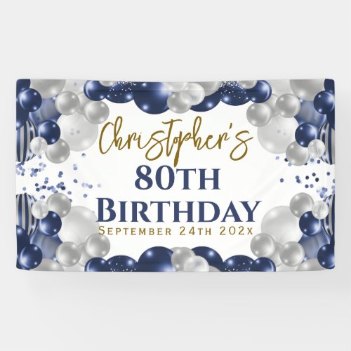 80th Birthday Blue Balloons Party Welcome Banner