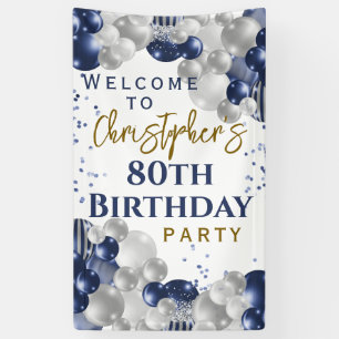 80th Birthday Blue Balloons Party Welcome Banner