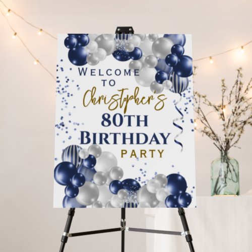 80th Birthday Blue Balloons Party Welcome Foam Board