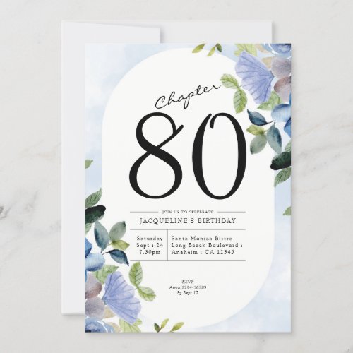 80th Birthday Blue Floral Invitation
