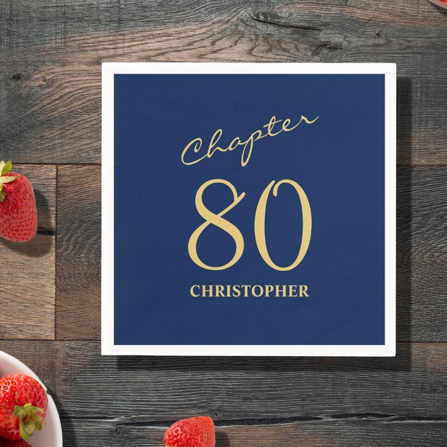 80th Birthday Blue Gold Chapter 80 Napkins (Make your loved one's 80th birthday celebration elegant and memorable with our  Blue Gold Napkins.)