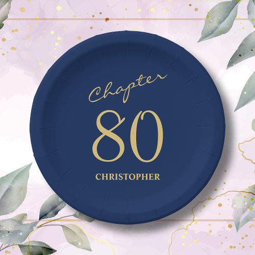 80th Birthday Blue Gold Chapter 80 Paper Plates