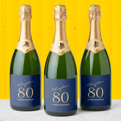 80th Birthday Blue Gold Chapter 80 Sparkling Wine Label