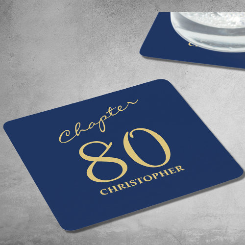 80th Birthday Blue Gold Chapter 80 Square Paper Coaster