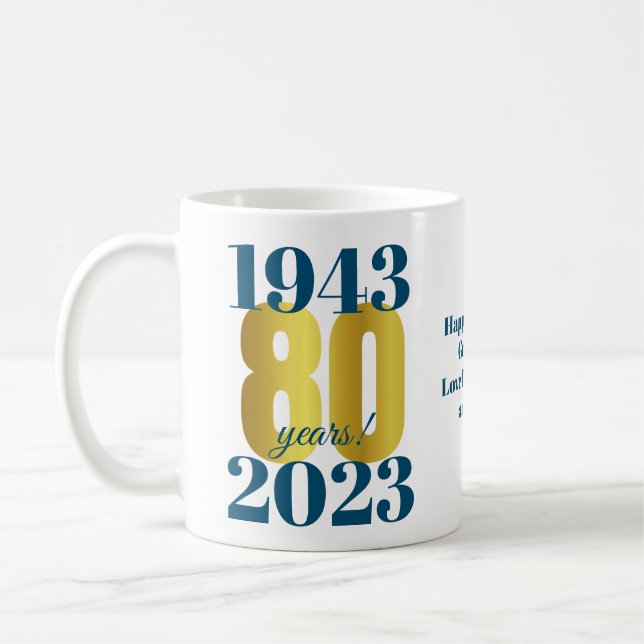 80th Birthday Blue Gold Coffee Mug (Left)