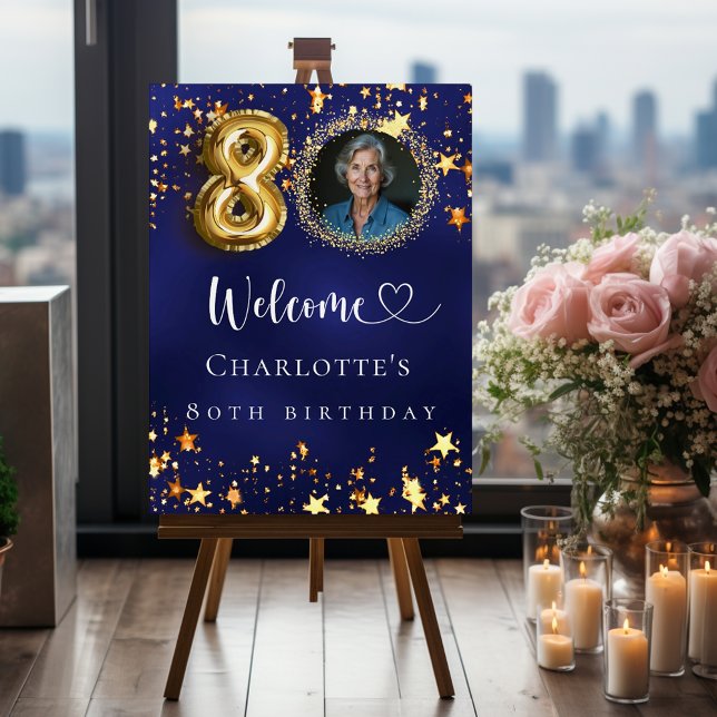 80th Birthday blue gold stars photo welcome Foam Board (Creator Uploaded)