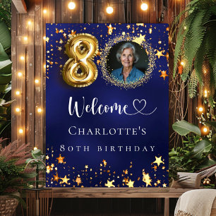 80th Birthday blue gold stars photo welcome Poster