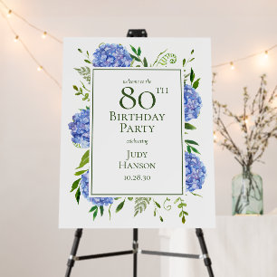 80th Birthday Blue Hydrangeas Foam Board