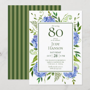 80th Birthday Blue Hydrangeas Invitation