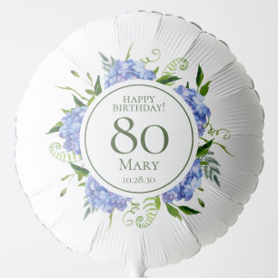 80th Birthday Blue Hydrangeas Large Balloon