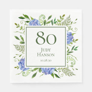 80th Birthday Blue Hydrangeas Napkins