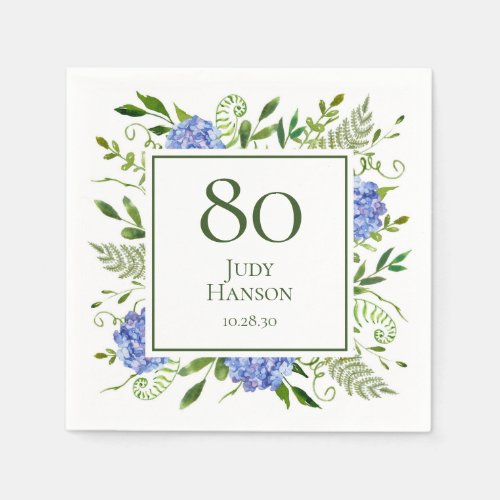 80th Birthday Blue Hydrangeas Napkins