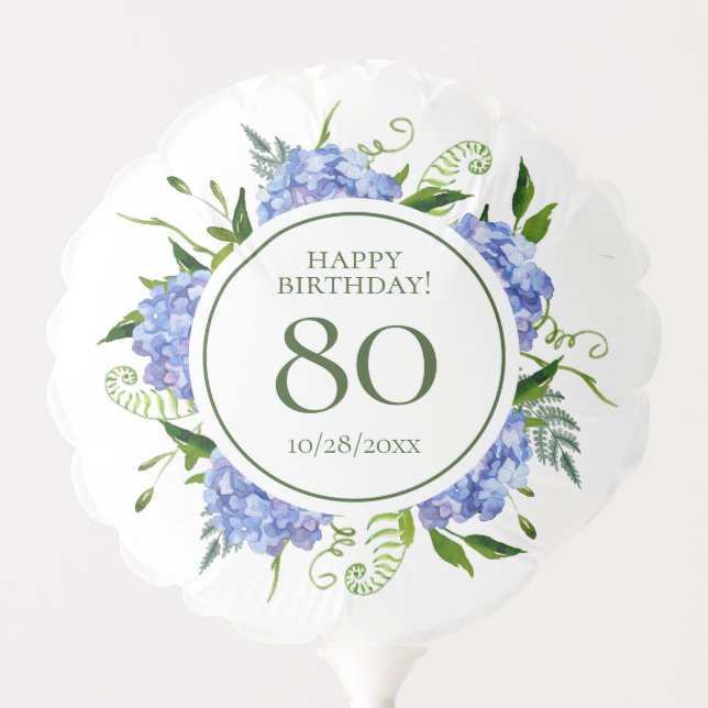 80th Birthday Blue Hydrangeas Small Balloon (Front)