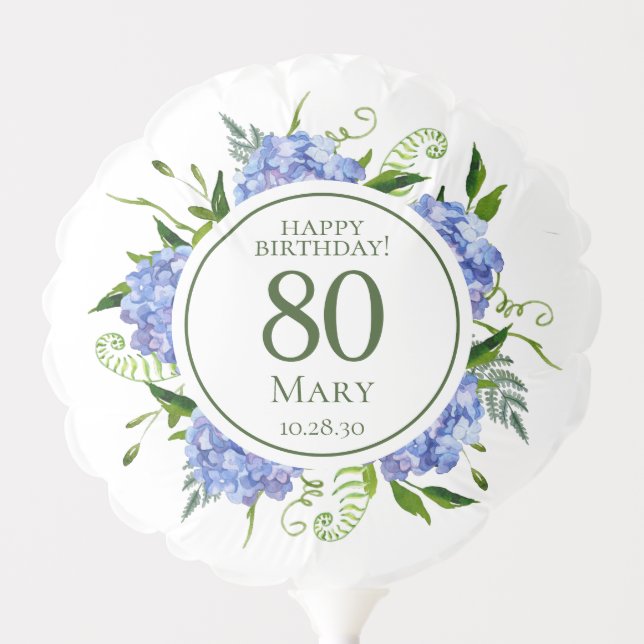 80th Birthday Blue Hydrangeas Small Balloon (Front)