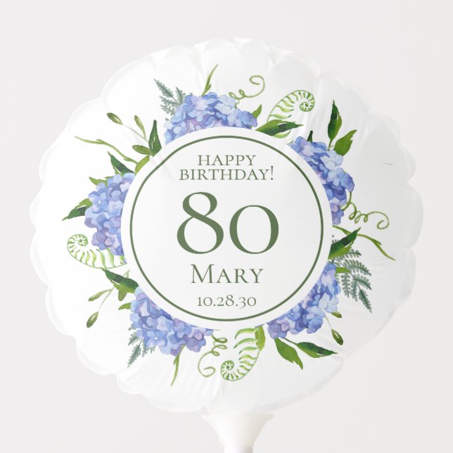 80th Birthday Blue Hydrangeas Small Balloon (Front)